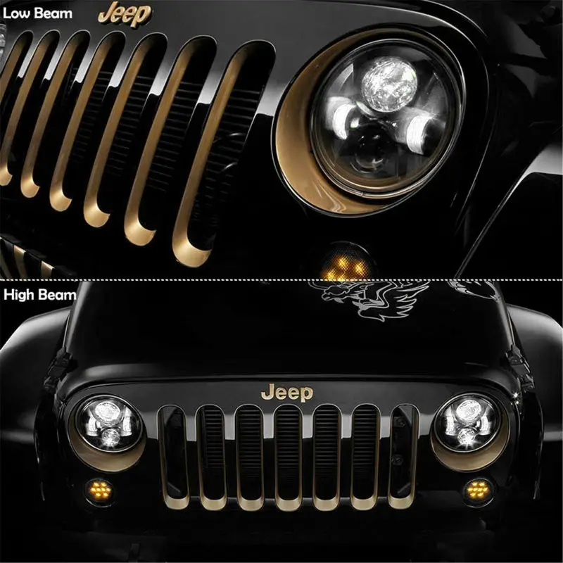 2PCS 7Inch LED Daytime Running Light 7" Round Projector Headlight with DRL Angel Eyes for Jeep Wrangler JK LJ TJ | Автомобили и