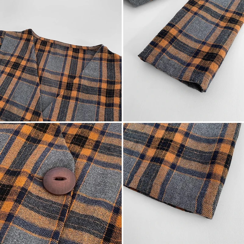 

Women Elegant Blouse Plus Size 3xl Vintage Sexy V-neck Plaid Shirts Fashion Causla One Button Jacket Shorts Blouse