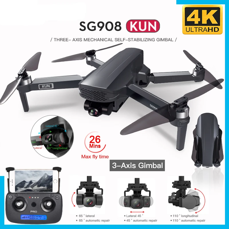 SG908 GPS беспилотные летательные аппараты с 4K HD Камера 3 осевому гидростабилизатору