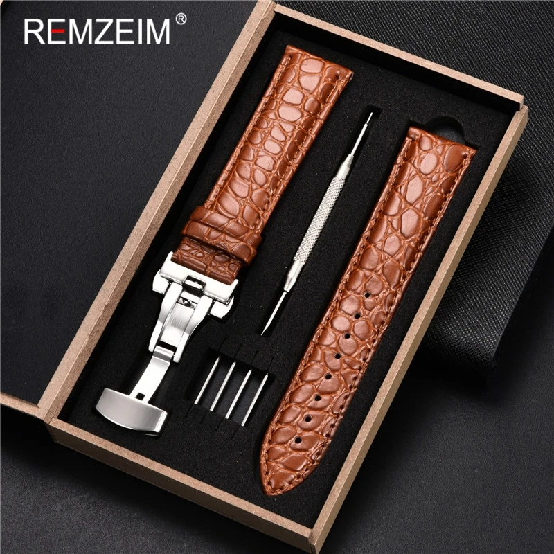 REMZEIM Calfskin Leather Watchband 18mm 19mm 20mm 21mm 22mm 24mm Women Men Leather Strap Watch Band Accessories wristband