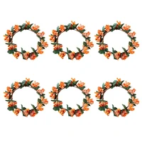 6pcs christmas candle rings wreaths artificial rice berry candle rings wreath thanksgiving day home table decorations