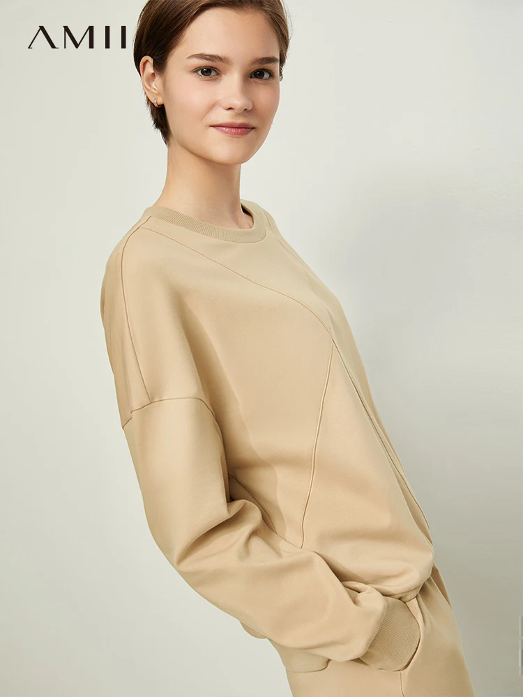 Amii минимализм женская мода свободная Женская толстовка с высокой талией