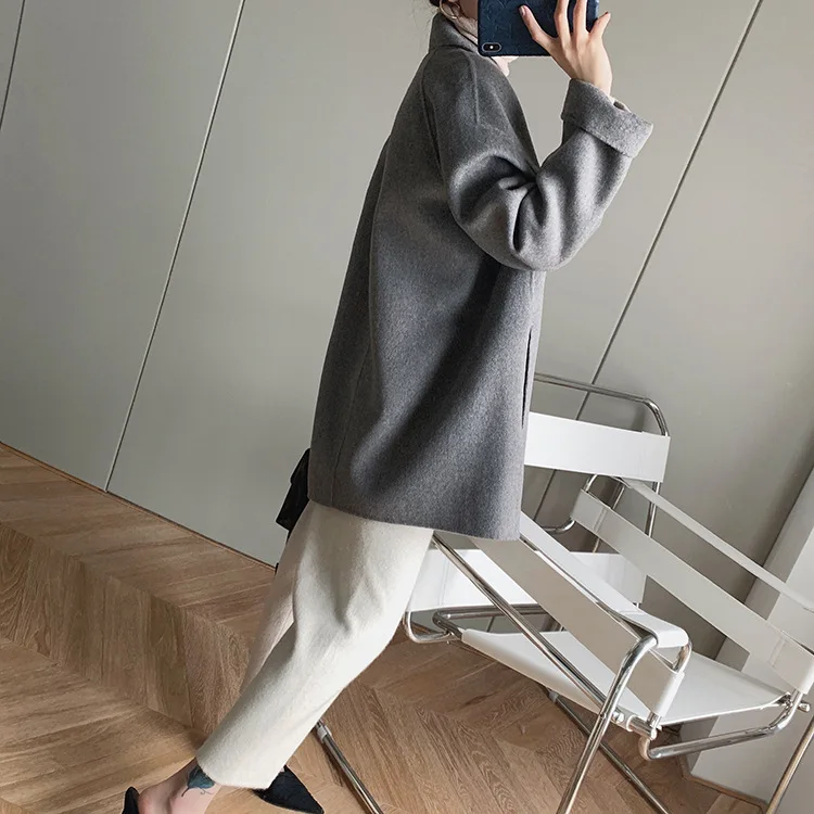 

100% Wool Women's Coat Double Breasted Solid Color Autumn and Winter 2020 New Loose Ladies Jacket