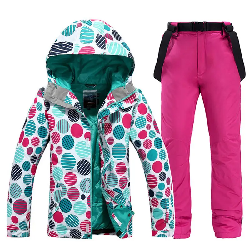 Pic Jacket and Pant Женская зимняя одежда, уличная спортивная одежда, комплекты для сноубординга, водонепроницаемые ветрозащитные лыжные куртки и зимние штаны с поясом - Цвет: Pic Jacket and Pant