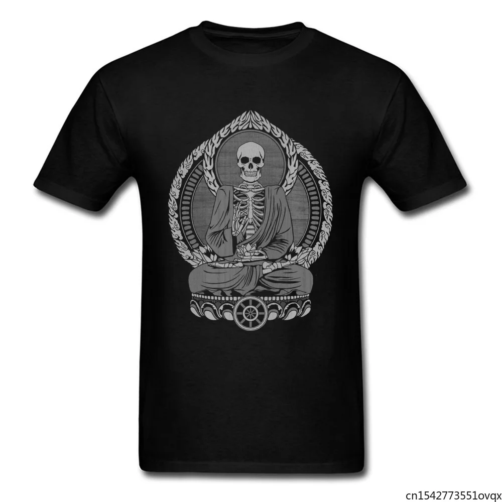 

Starving Skull Buddha Tshirt Ink Charcoal Tops & Tees Crewneck Men T-shirts Novelty Meditation T Shirt