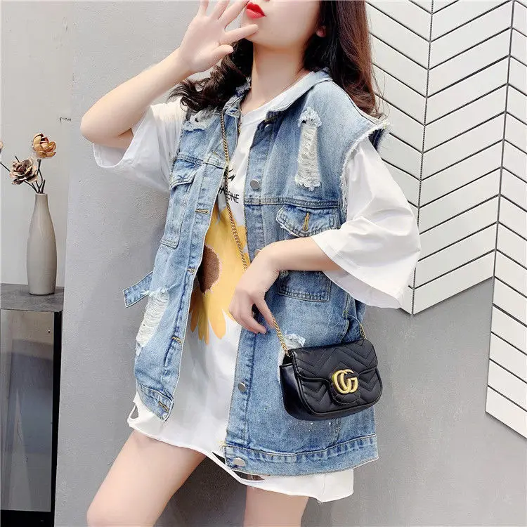 

2020 Vintage Loose Korean Vest Denim Jacket Coat Women Harajuku Chaqueta Mujer Veste Femme Jackets For Gothic Streetwear Autumn
