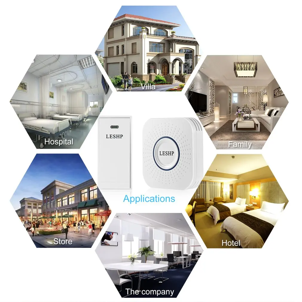 LESHP Easy to Install Music Wireless Doorbell 150M Long-distance Remote Control Night Light 58 pieces of Chord | Бытовая техника