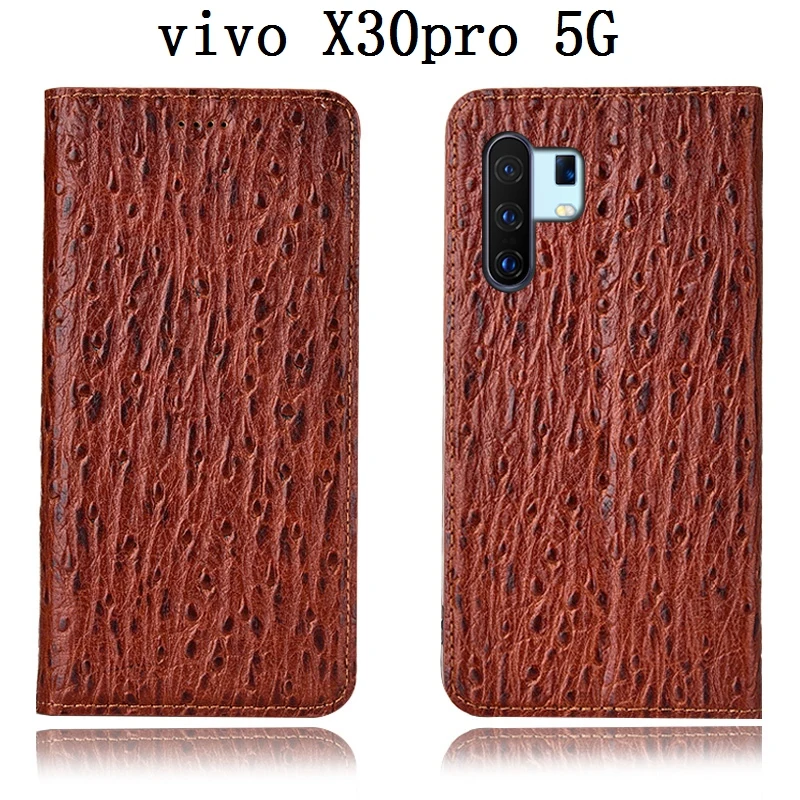 

ostrich natural leather magnetic phone holster for ViVo X30 Pro 5G phone cover for ViVo X30 5G phone bag coque funda flip capa