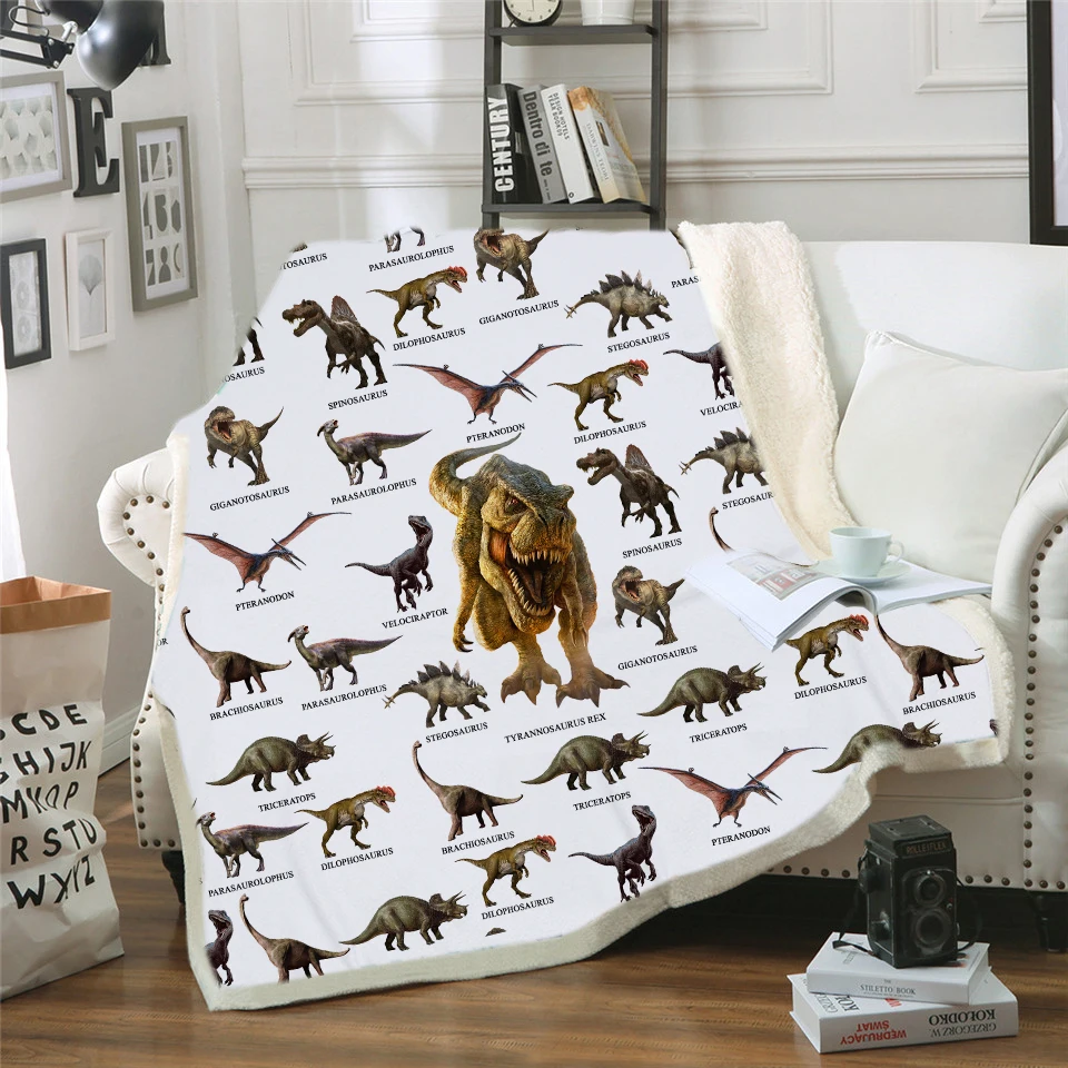 

Jurassic Dinosaur 3D Printed Soft Throw Plush Sherpa Fleece Blanket