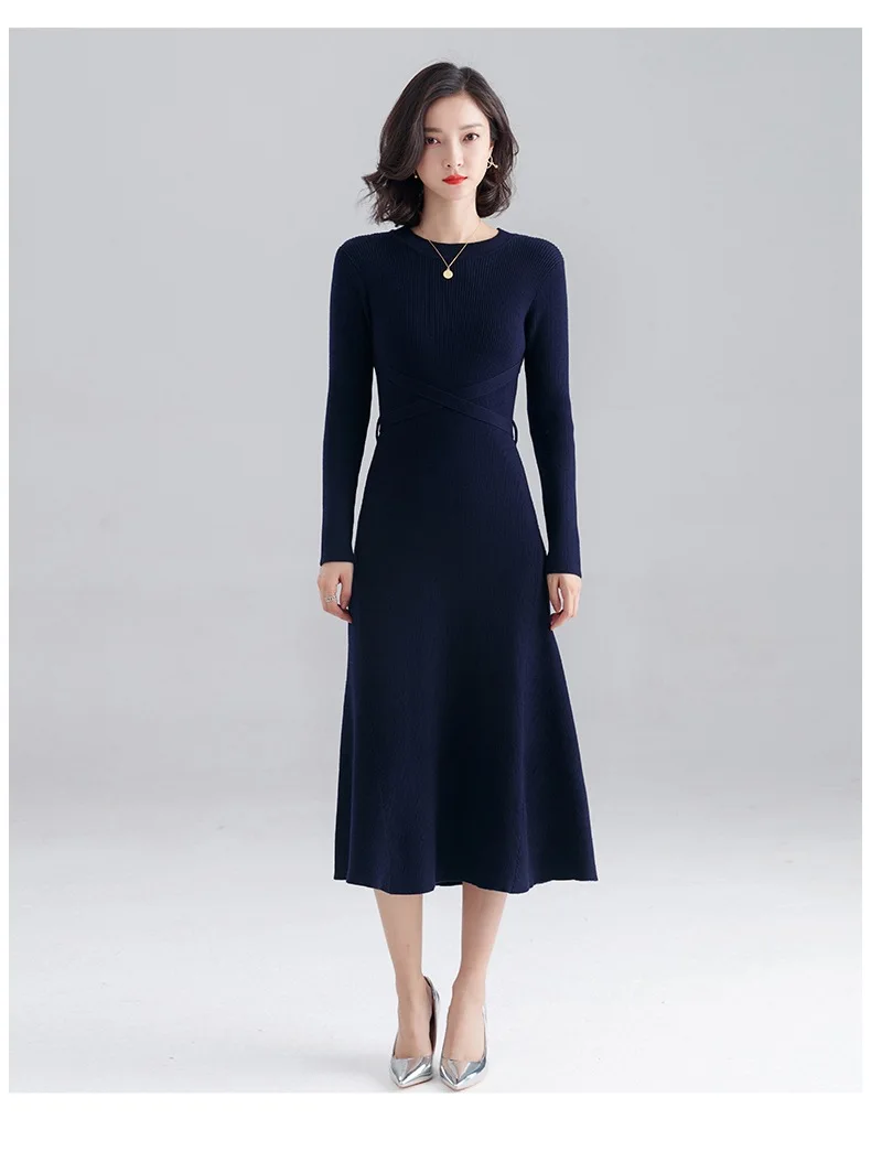 INNASOFAN knitted dress women Autumn Winter long-sleeved dress Euro-American fashion chic dress solid color
