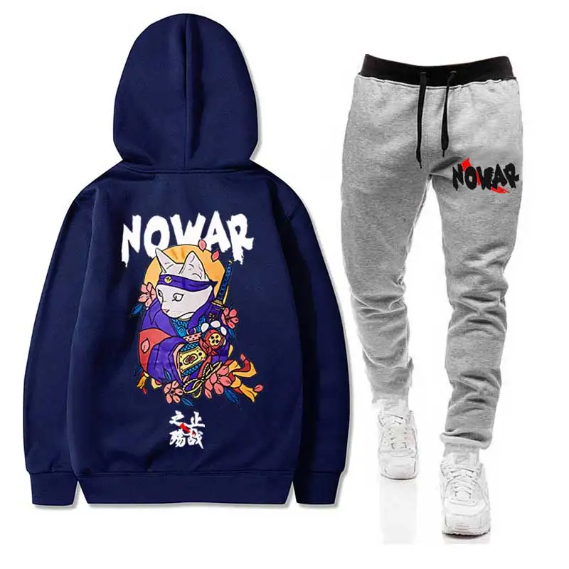 Японские NOWAR CAT мужские комплекты толстовка+ брюки Harajuku Тигр спортивные костюмы повседневные толстовки спортивный костюм спортивная одежда