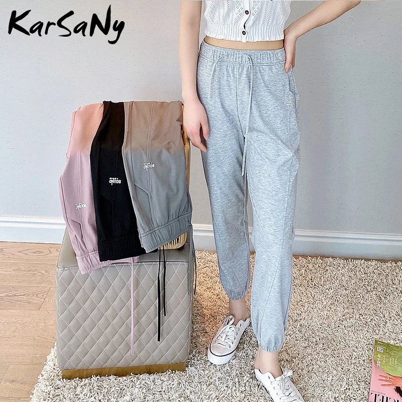 

Summer Sweatpants For Women High Waist Casual Harem Pants Capri Loose Straight Ice Silk Trousers Sweat Pants Women Casual 2021