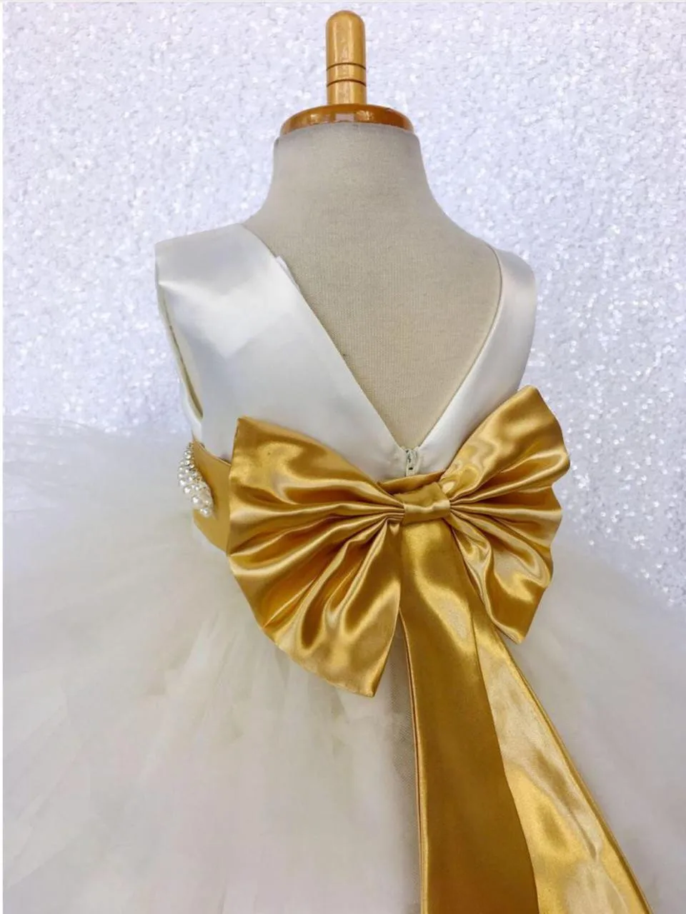 Custom Flower Girl Dress for Wedding Puffy Tulle Big Ribbon Pearls Kids Clothes Girls Pageant Gowns Real Pictures | Детская одежда и