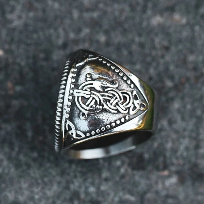 New Fashion Simple Creative Geometric Design Retro Viking Style Ring Trend Wild Hip-Hop Punk wolf Rune Men’s Nightclub Jewelry | Украшения