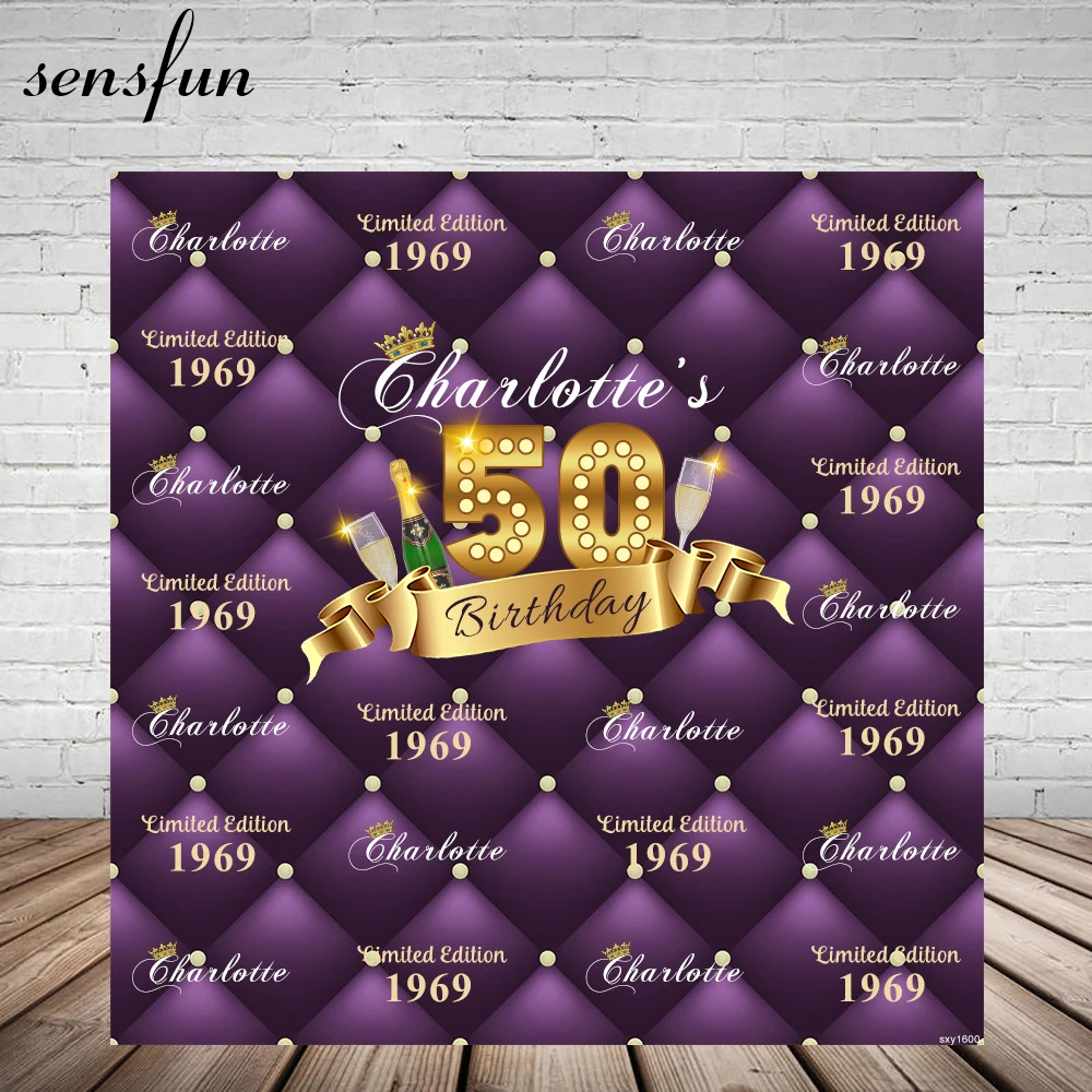 Sensfun Фиолетовый тема счастливого 50 день рождения фоны для фотостудии шампанское