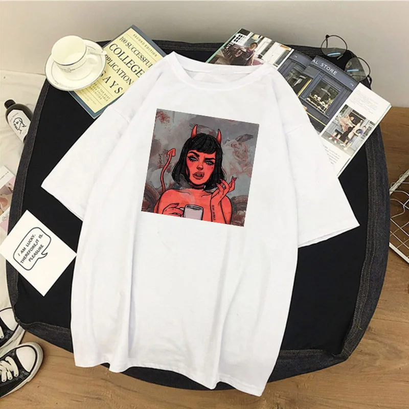 

Devil Print Short Sleeve T Shirt Women Summer Vintage Harajuku Clothes