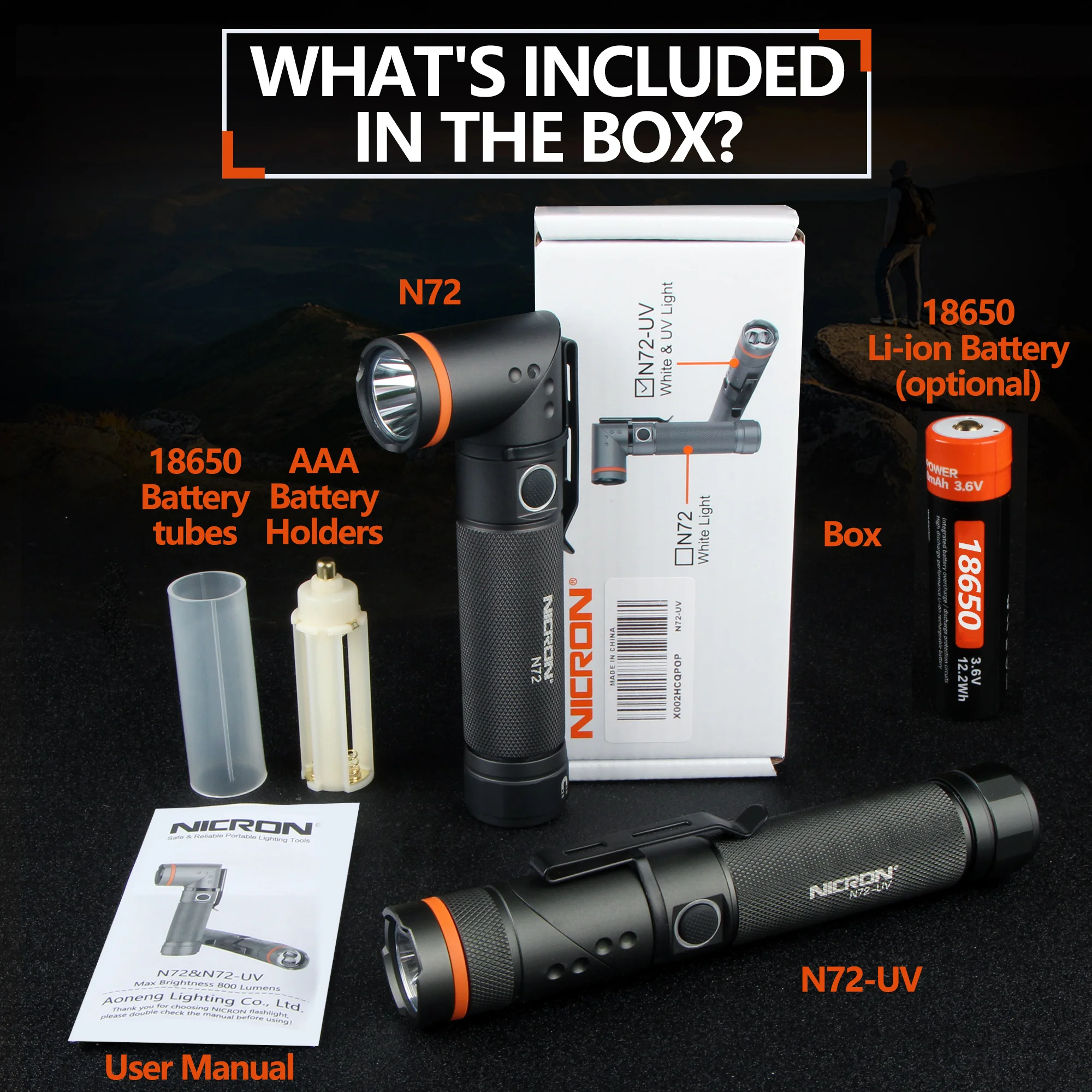 

Handfree Twist Led Flashlight High Brightness Waterproof 800lm Cree White / Uv Light Led Torch Magnet Light N72 / N72-Uv