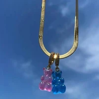 handmade colorful gummy bear zircon pendant necklace for women girls fashion simple snake chain necklace summer vacation jewelry