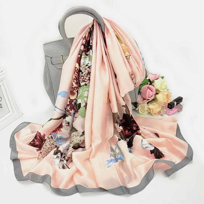 

2021 Summer Sunscreen 180X90CM Bandana New Luxury Dustproof Shawl Korean Style Print Silk Scarves Fashion High-Grade Beach Towel