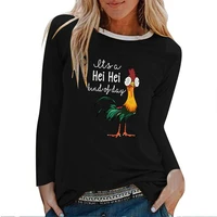 the chicken whisperer printed long sleeve t shirts women autumn winter aesthetic clothes streetwear white o neck casual tops