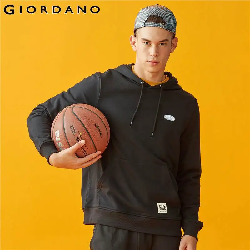 Giordano мужской свитшот кенгуру, с капюшоном из натурального хлопка,с небольшой вышивкой на груди