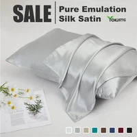 2 pcs pure emulation silk satin pillowcase comfortable smooth pillow case bedding pillow cover grey white throw pillow covers