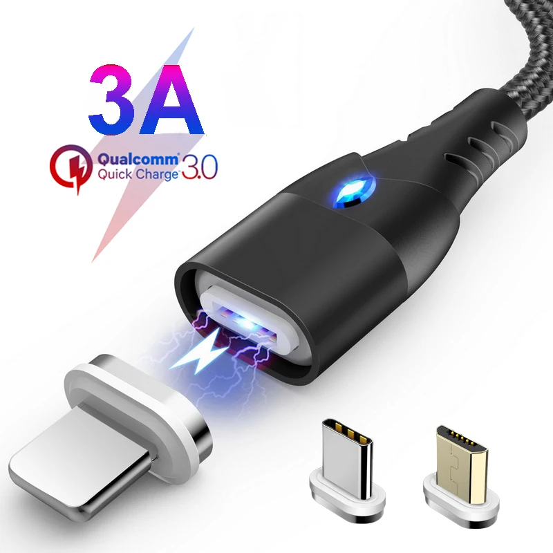 Магнитный кабель Oppselve Micro USB Type C для iPhone X 7 XS 11 12 8 1 м 2 3A провод быстрой зарядки