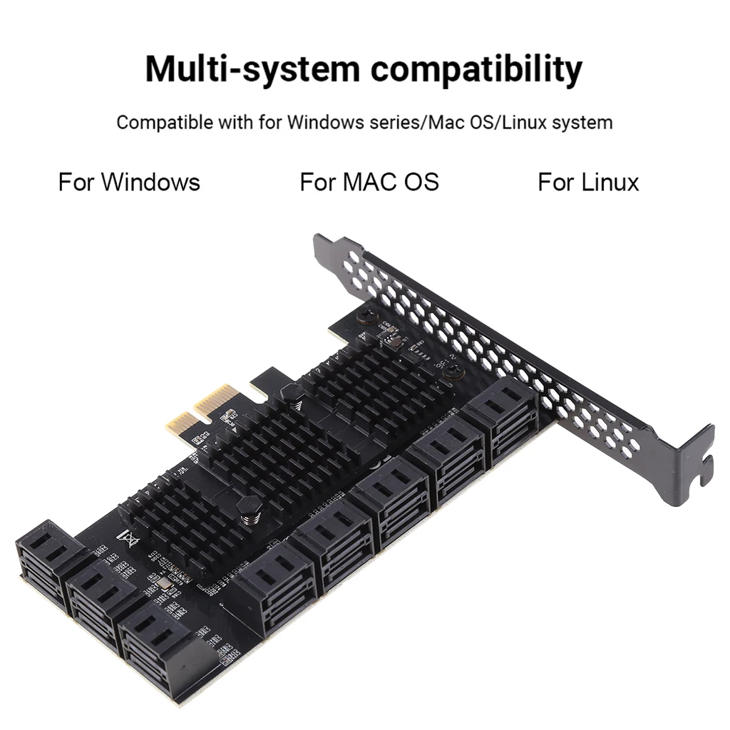 

Плата PCIe с 16 портами, контроллер SATA III, плата расширения со стандартным профильным кронштейном 6 Гбит/с, PCIe на SATA 3,0, контроллер хоста 28GE