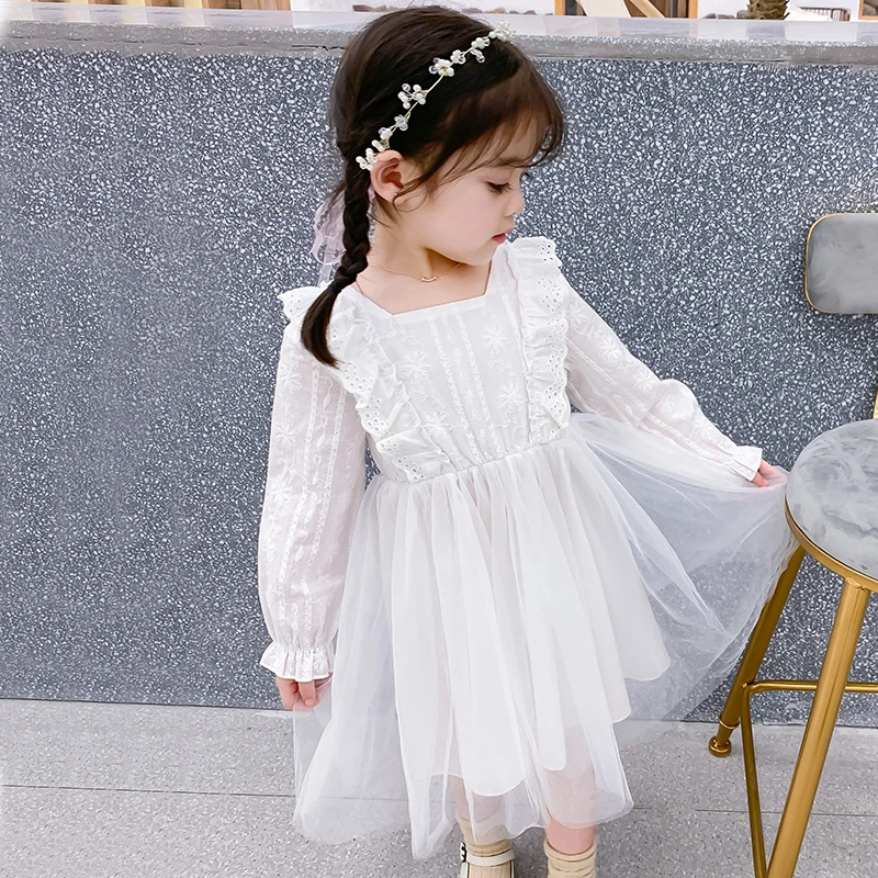 Хлопковое платье с длинными рукавами для маленьких девочек Платье принцессы на