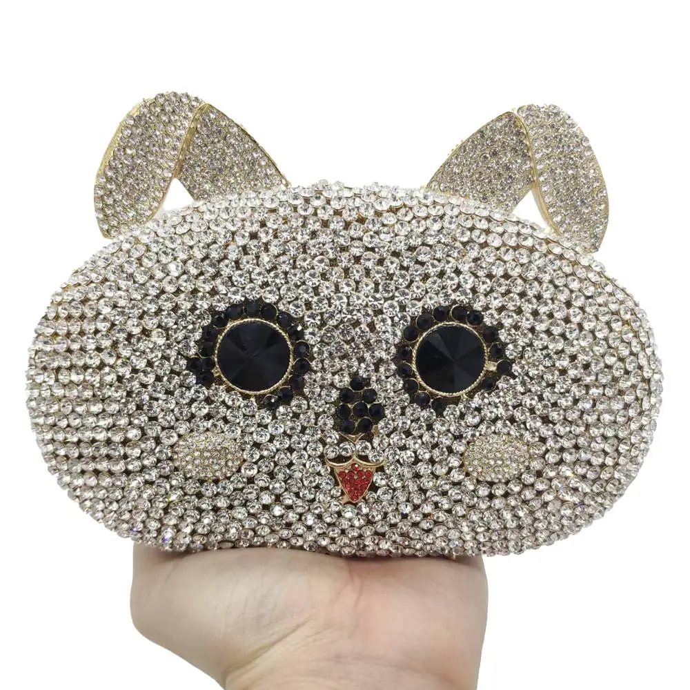 

Двойной Цветок голова кролика Банни женские вечерние сумочки-клатчи со стразами Элитный сверкающий чехол для Minaudiere сумки Свадебная вечери...