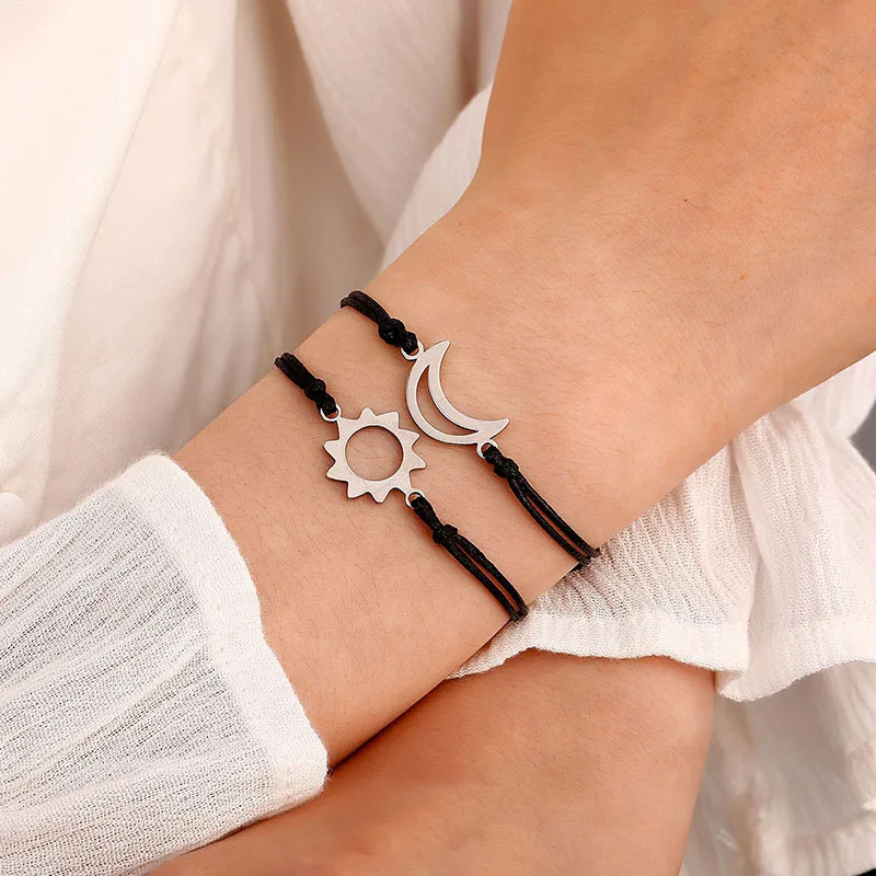 

Valentine's Day Matching Bracelets Star Moon Hollow Statement Bracelet Sets Couple Relationship Evidence of Love