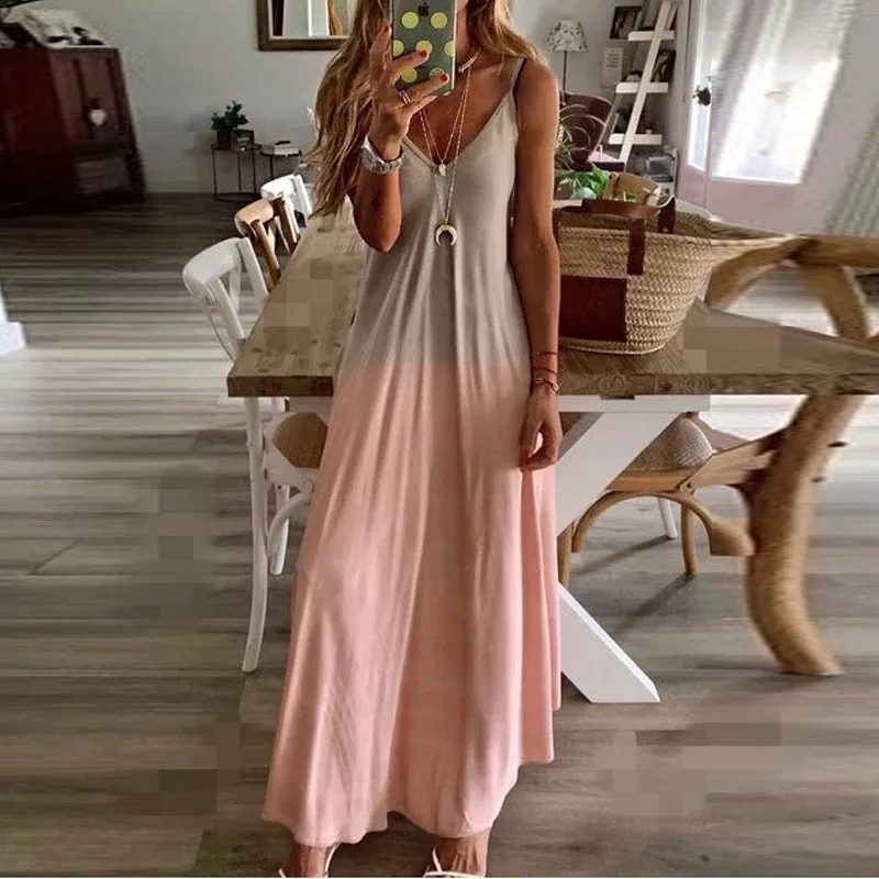 Женское летнее длинное платье с v-образным вырезом и принтом сексуальное на