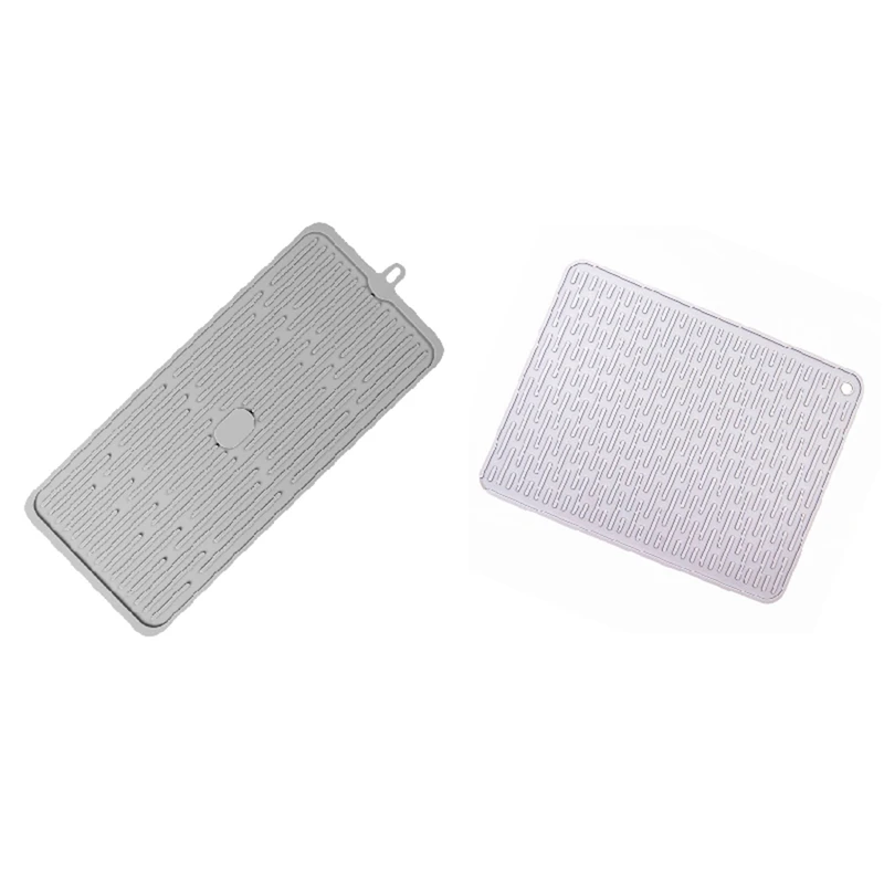 

2 Pcs Large Silicone Placemat Dish Drying Mat Kitchen Draining Table Drain Mat, Light Gray & Gray