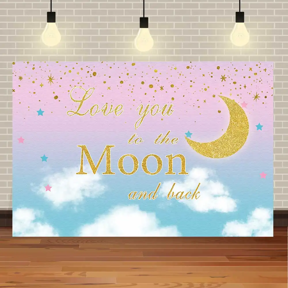 

NeoBack Happy Birthday Baby Shower Shinning Stars Love Moon Child Starry Sky Party Banners Photo Backdrop Photography Background