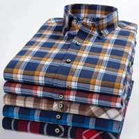 pure cotton high quality large size 8xl 7xl 6xl mens shirts long sleeve flannel plaid dress shirt male casual slim fit clothing
