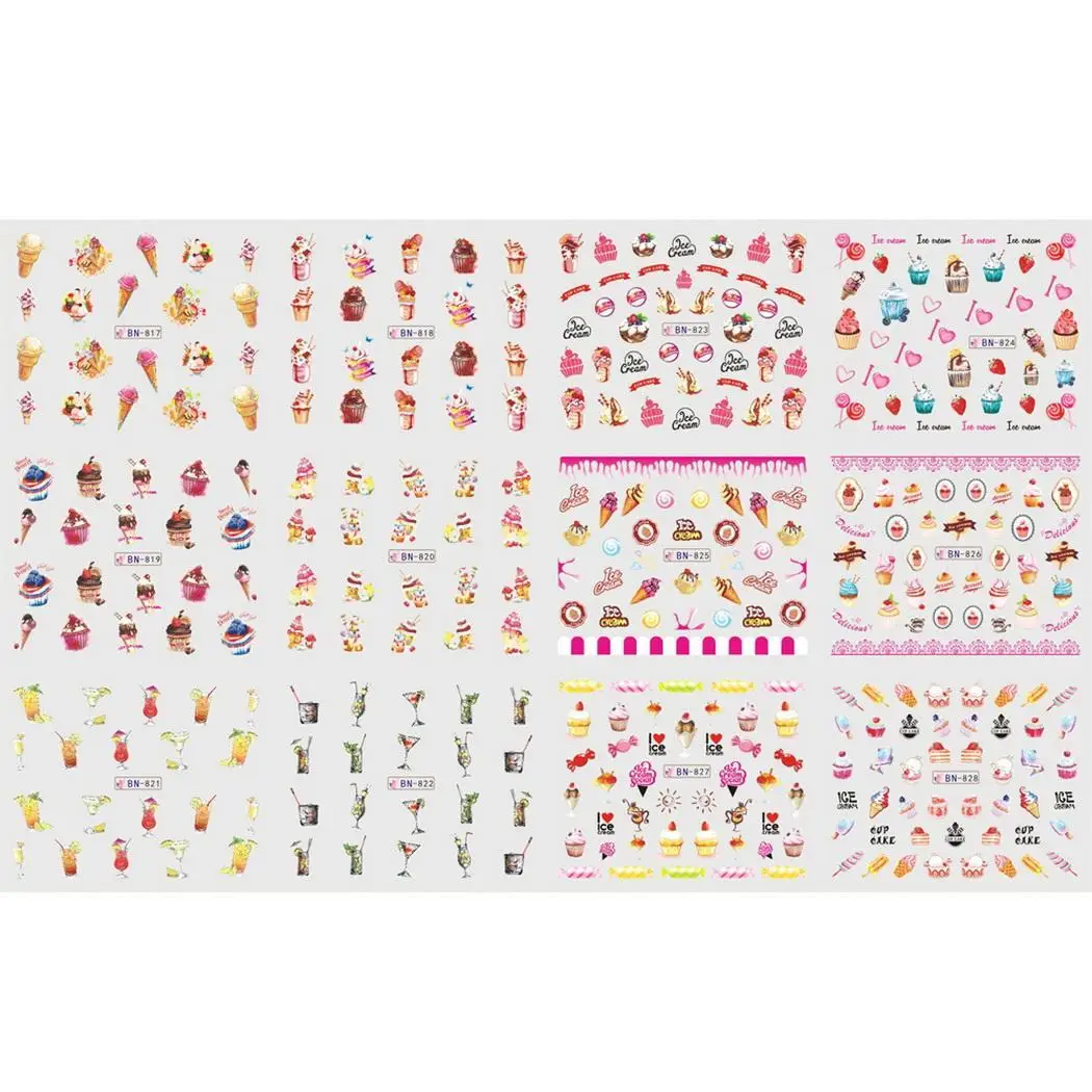 Дизайн ногтей мороженое напиток водяной знак водная переводная наклейка