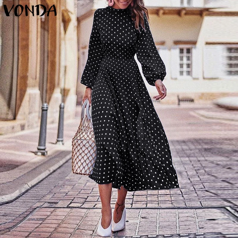 VONDA богемные платья 2021 осень женская рубашка с длинным рукавом в винтажном стиле