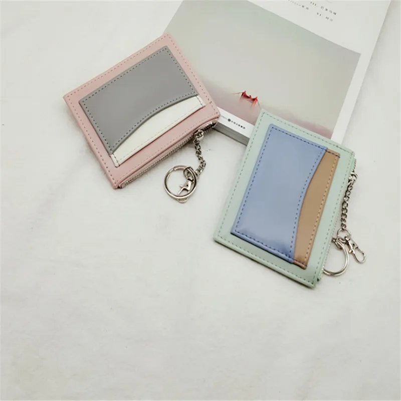 

1Pc Contrast Color Small Zipper Credit Card Holder For Women Lady Small Card Wallet Cute Bank Cards Pack Documentpakket