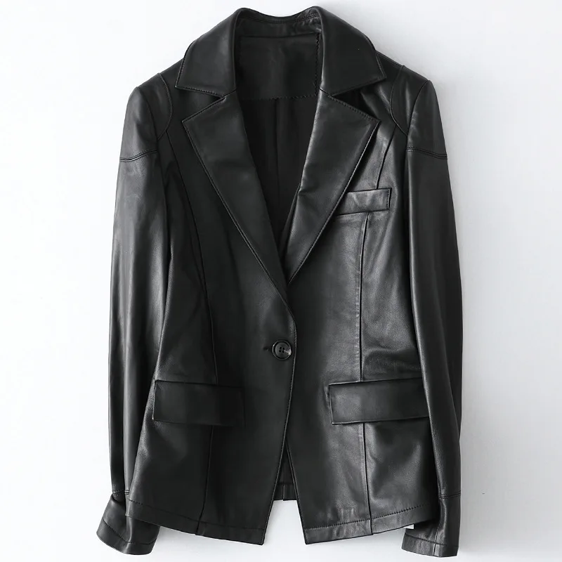 2021 Genuine Leather Women's Spring Jacket Female Black Fashion Real Leather Sheepskin Coat  Turn-down Collar Office Ladies New