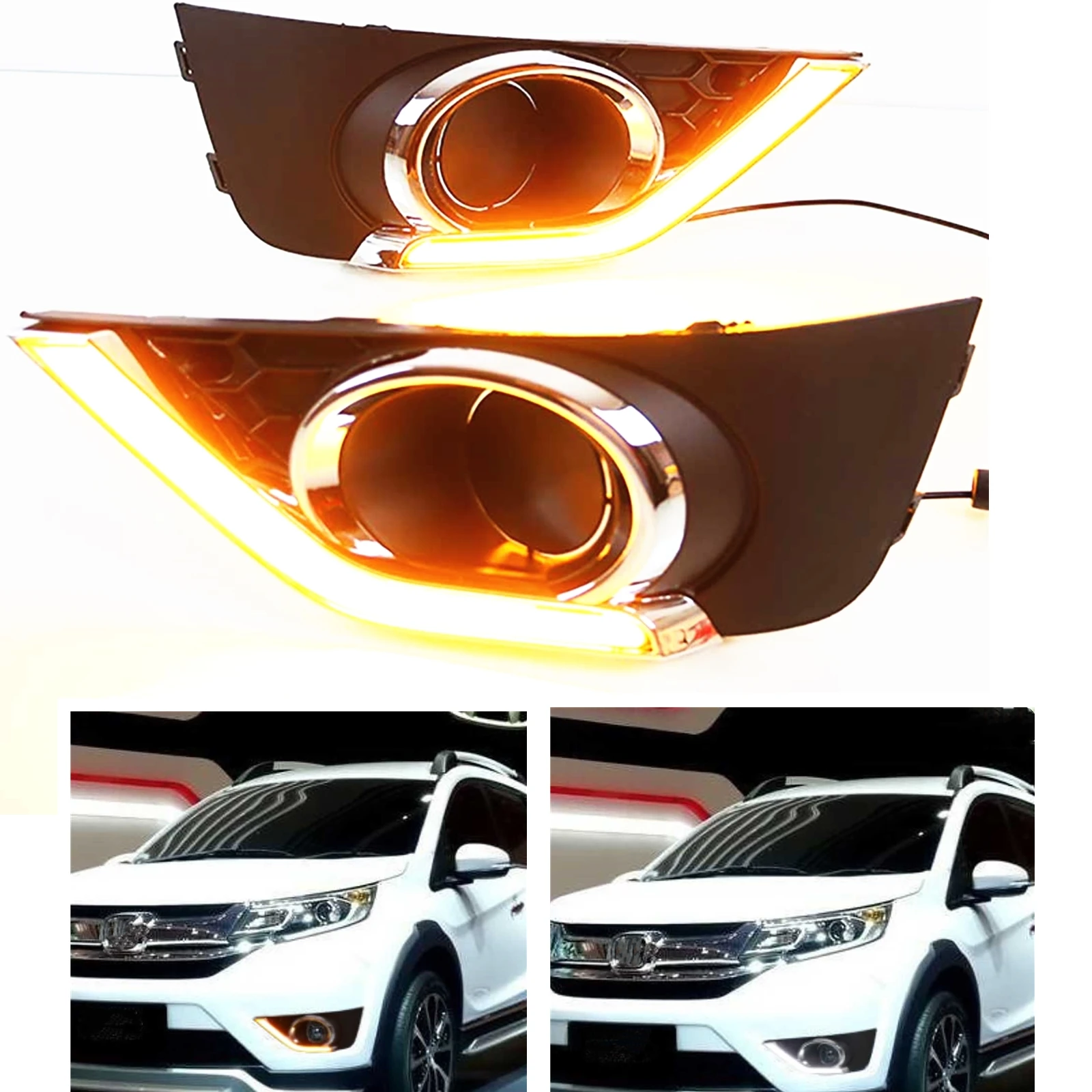 

For Honda BR-V BRV 2012-2016 LED DRL Front Bumper Fog Light Air Intake Vent Day Daytime Running Lamp Light Driving Turn Signal