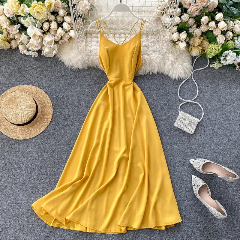 SINGRAIN женское летнее корейское вечернее платье с открытой спиной без рукавов V