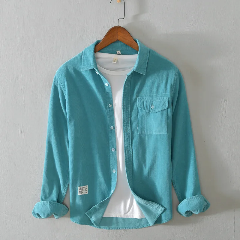 

Spring Autumn Long Sleeve Shirt Men Japanese Style 100% Cotton Breathable Mens Shirts Solid Color Korean Clothes Camisa Hombre