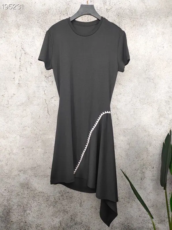

Sexy Asymmetric Dress Women Black Short Sleeve Bodycon Diamonds Evening Party Runway Vestidos Mini Dress Women 2020 Fashion New