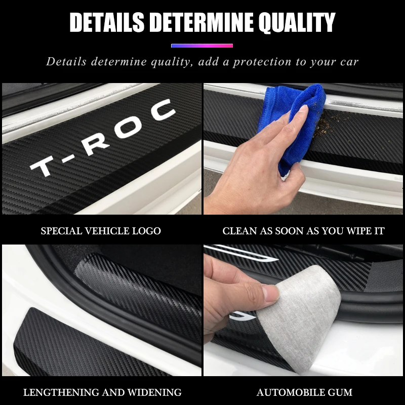 

Car Trunk Boot Decor Rear Bumper Carbon Fiber Sticker For VW Volkswagen T-ROC R line AC7 2017 2018 2019 2020 2021 Accessories