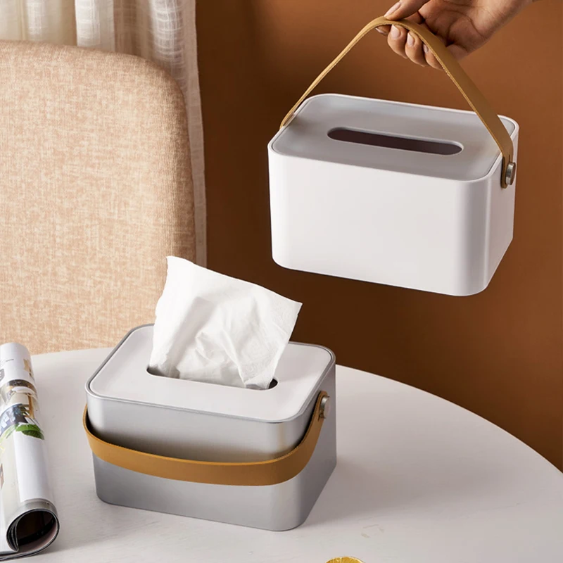 

Luxury Desktop Carton Tissue Paper Box Hotel Restaurant Living Room Household Multi-function Serviette Papier Cover Silver White