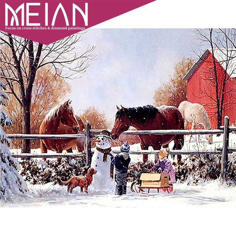 Алмазная живопись Meian Horse 5D вышивка крестом с животными квадратная дрель стразы