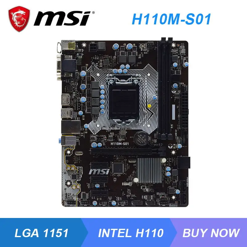 

Материнская плата MSI H110M-S01 LGA 1151 Intel H110 для игрового ПК, DDR4 Core i7-6700K Cpus VGA USB 3,1 Gen1 SATA 6 i5-6600K PCI-E 3,0