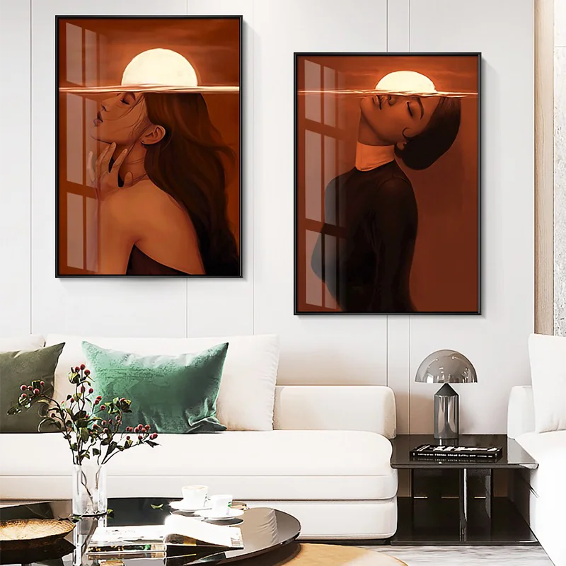 

Wall Art Canvas Paintings Abstract Postmodern Style Nordic Sunset Landscape Figure Print Posters Pictures Home Decoration