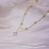 double layer chain heart choker necklace for women gold color korean collar female chocker fashion jewelry