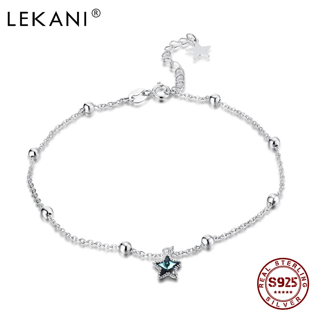 LEKANI Настоящее серебро 925 ножные браслеты синяя звезда звездное элегантное
